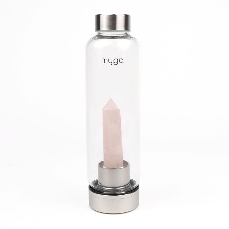 Szklana butelka na wodę myga z różowym kwarcem 500ml