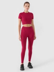 Legginsy treningowe 4F z wysokim stanem damskie - czerwone