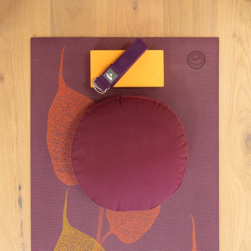 Mata do jogi Bodhi Leela 4,5mm - fioletowa z liśćmi