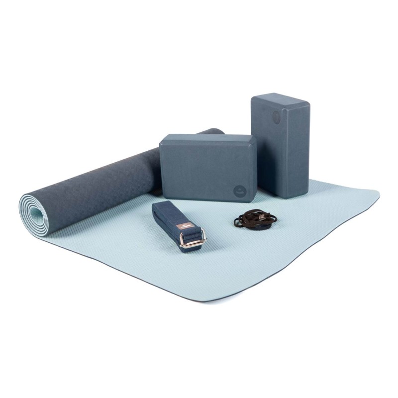 Zestaw do jogi Bodhi Yoga Set Flow: mata, klocki, pasek - granatowy