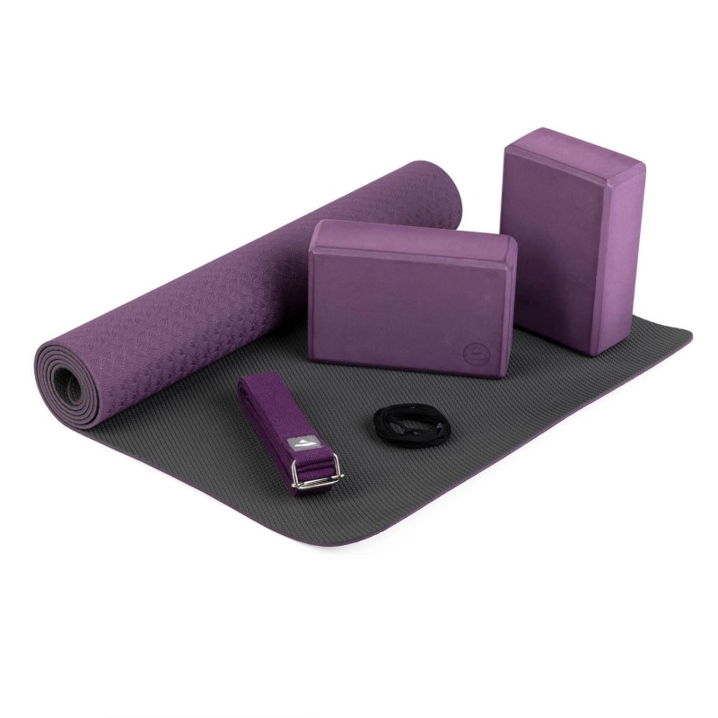 Zestaw do jogi Bodhi Yoga Set Flow: mata, klocki, pasek - fioletowy