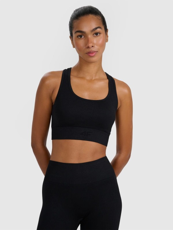 Stanik sportowy do jogi i pilatesu 4F - Czarny