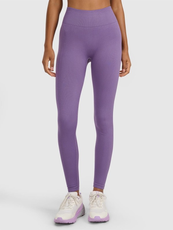 Legginsy do jogi bezszwowe z wysokim stanem 4F - Fioletowy