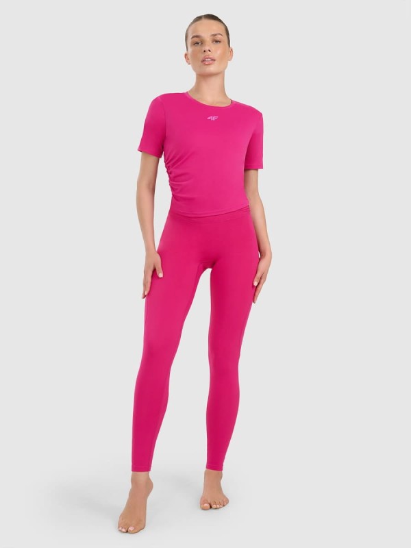 Legginsy do jogi i pilatesu bezszwowe z wysokim stanem 4F - Różowy
