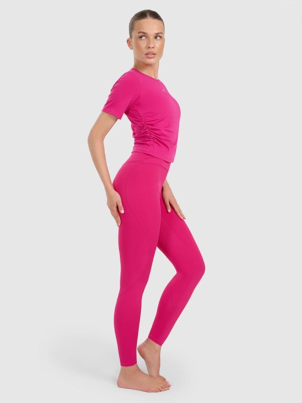 Legginsy do jogi i pilatesu bezszwowe z wysokim stanem 4F - Różowy