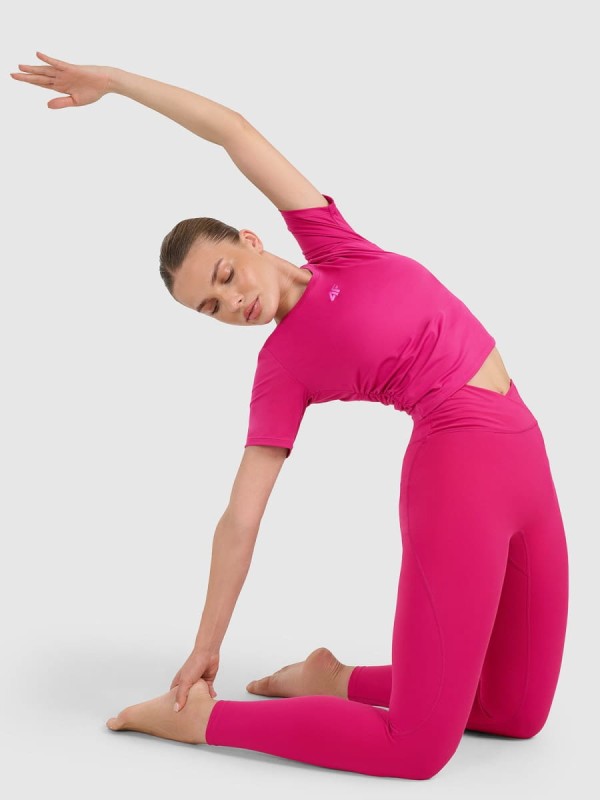 Legginsy do jogi i pilatesu bezszwowe z wysokim stanem 4F - Różowy