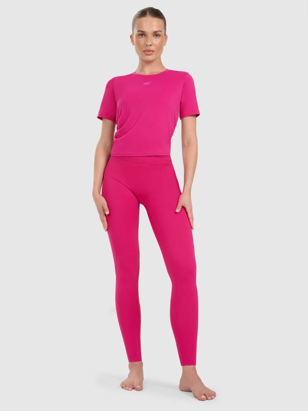 Legginsy do jogi i pilatesu bezszwowe z wysokim stanem 4F - Różowy