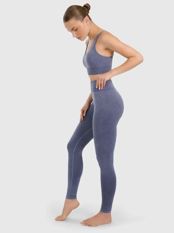 Legginsy push-up do jogi i pilatesu bezszwowe z wysokim stanem 4F - Granatowy