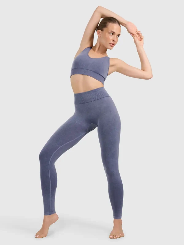 Legginsy push-up do jogi i pilatesu bezszwowe z wysokim stanem 4F - Granatowy