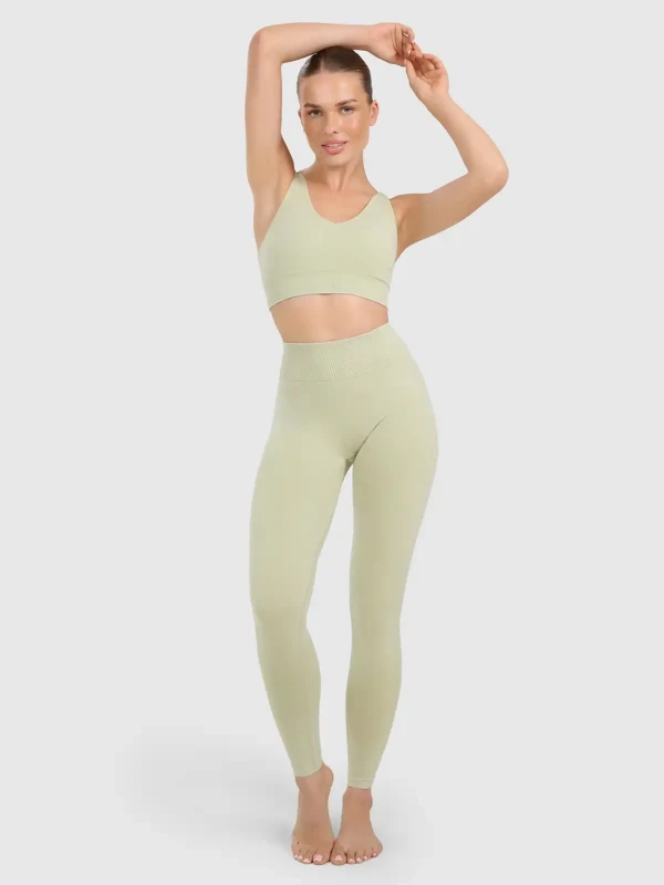 Legginsy push-up do jogi i pilatesu bezszwowe z wysokim stanem 4F - Zielony