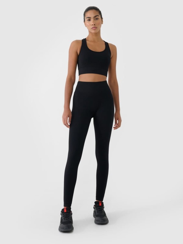 Legginsy z wysokim stanem do jogi i pilatesu 4F - Czarny