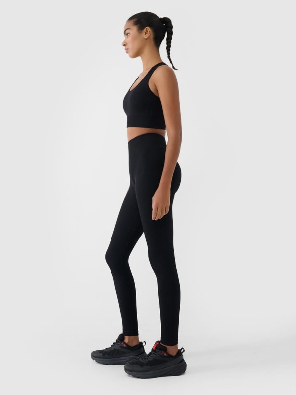 Legginsy z wysokim stanem do jogi i pilatesu 4F - Czarny