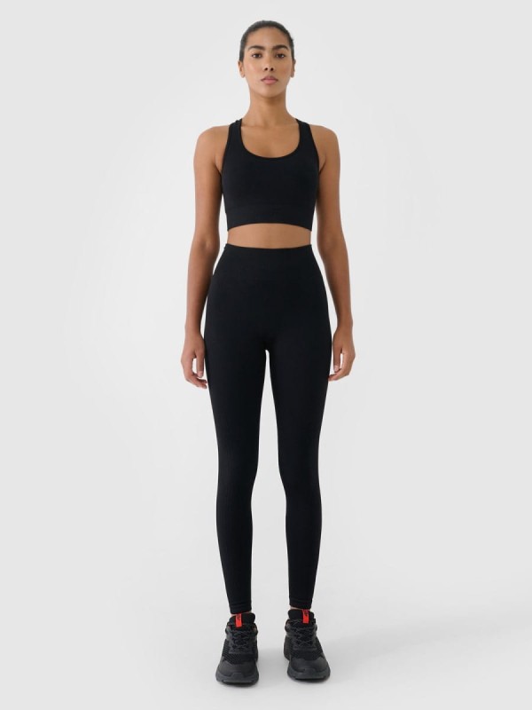 Legginsy z wysokim stanem do jogi i pilatesu 4F - Czarny