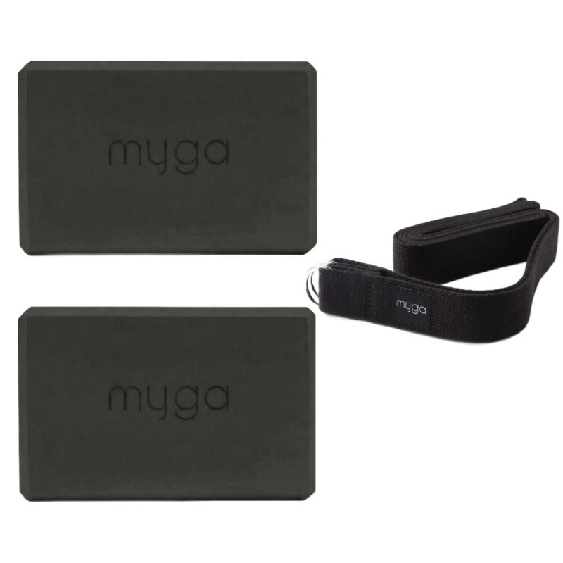 Zestaw do jogi Myga – klocek Foam Block + pasek 2 w 1 - czarny