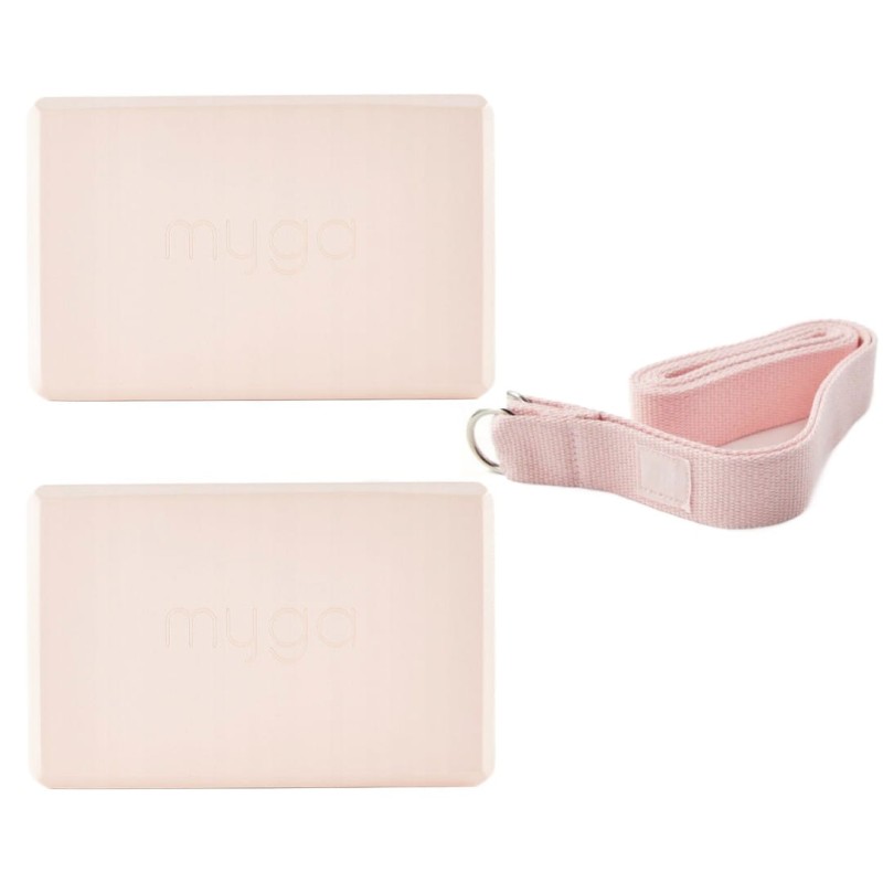 Zestaw do jogi Myga – klocek Foam Block + pasek 2 w 1 - pudrowy róż