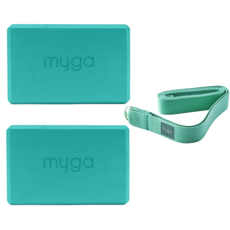 Zestaw do jogi Myga – klocek Foam Block + pasek 2 w 1 - turkusowy