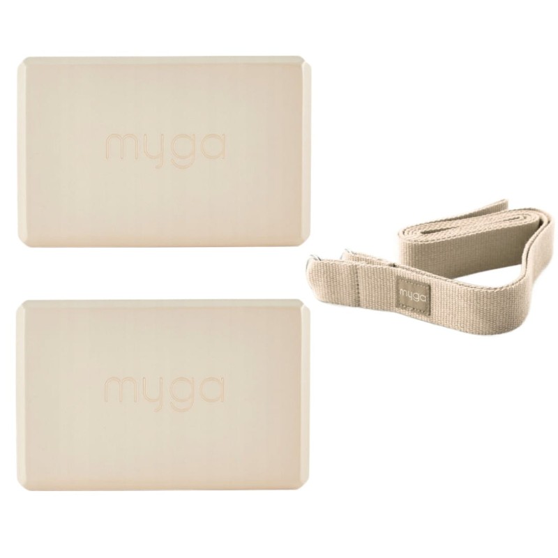 Zestaw do jogi Myga – klocek Foam Block + pasek 2 w 1 - beżowy