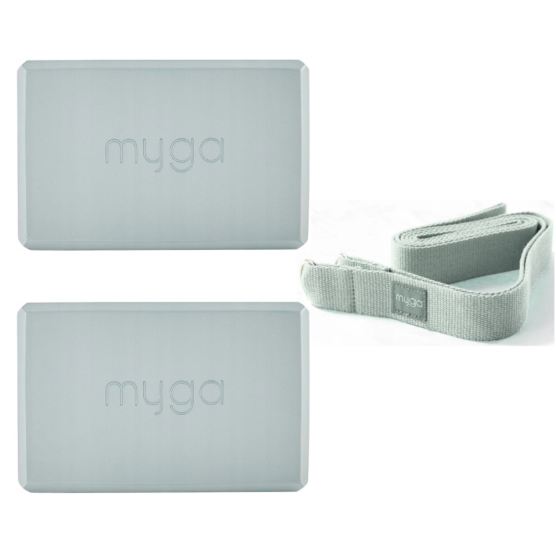 Zestaw do jogi Myga – klocek Foam Block + pasek 2 w 1 - błękitny