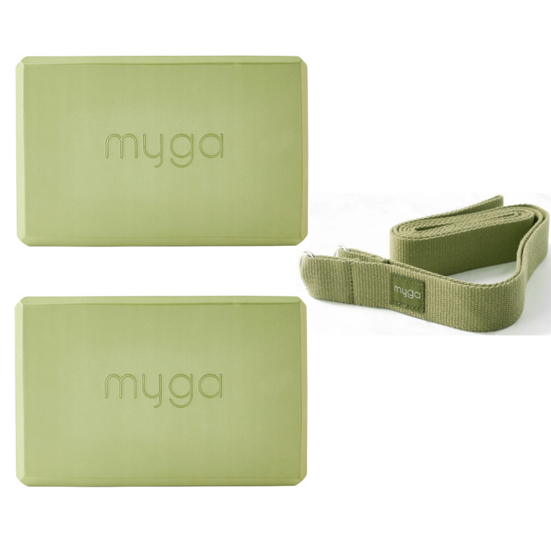 Zestaw do jogi Myga – klocek Foam Block + pasek 2 w 1 - zielony