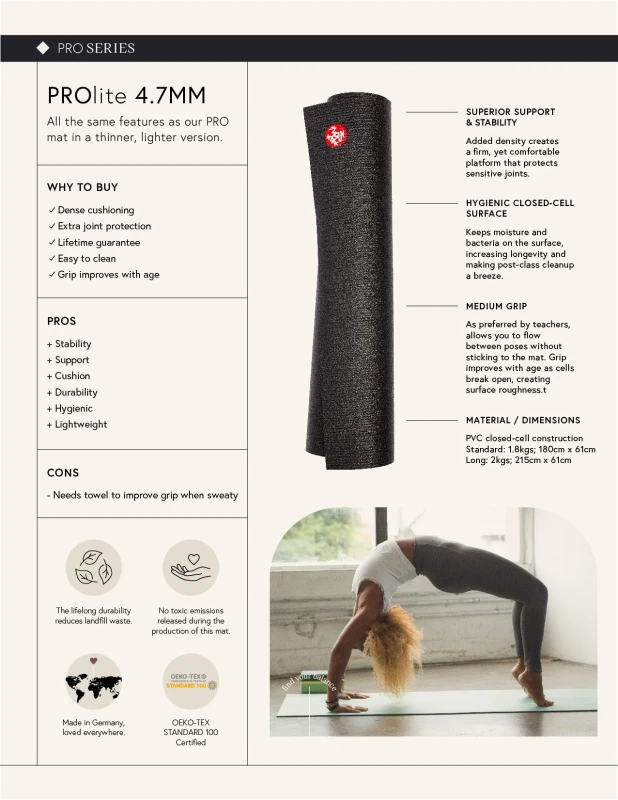 Mata do jogi Manduka PROlite 4.7mm 200cm - Black Sage