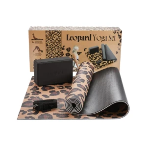 Zestaw do jogi myga Leopard Yoga Set: mata, klocek, pasek