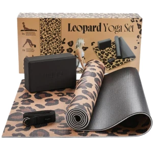 Zestaw do jogi myga Leopard Yoga Set: mata, klocek, pasek