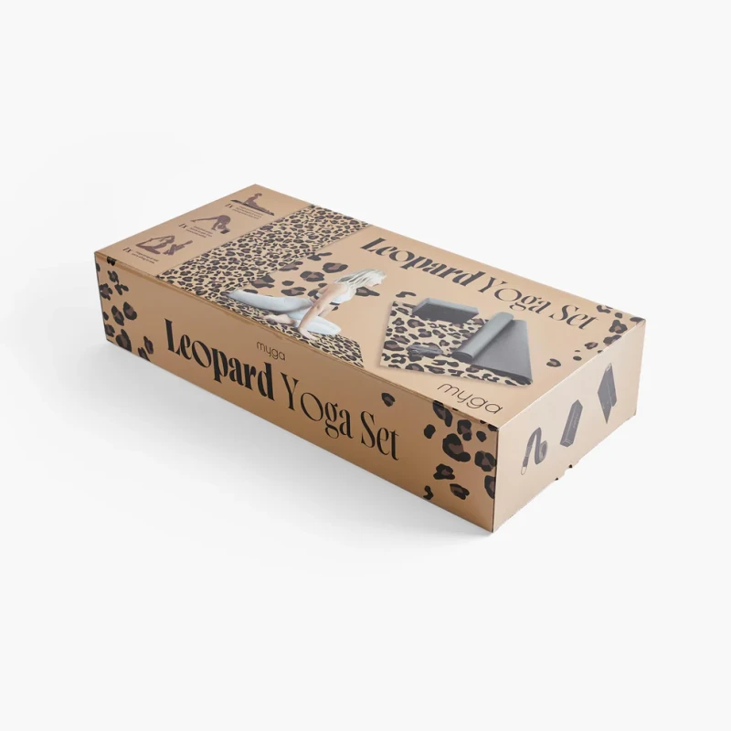 Zestaw do jogi myga Leopard Yoga Set: mata, klocek, pasek