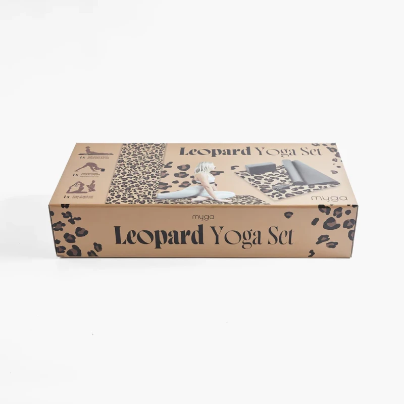 Zestaw do jogi myga Leopard Yoga Set: mata, klocek, pasek
